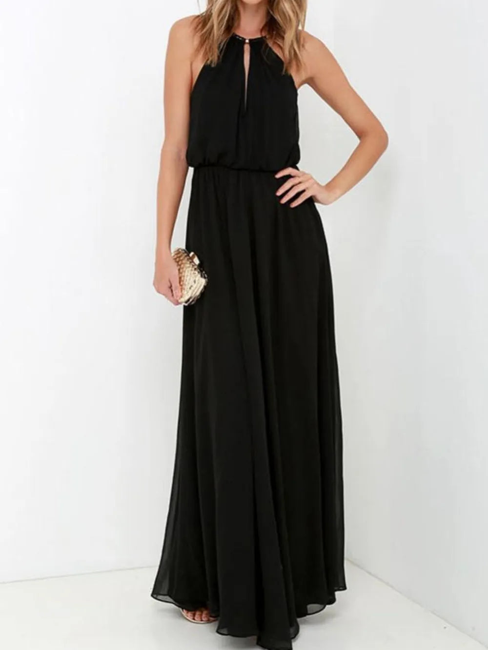Pleated Sleeveless Maxi Tank Dress