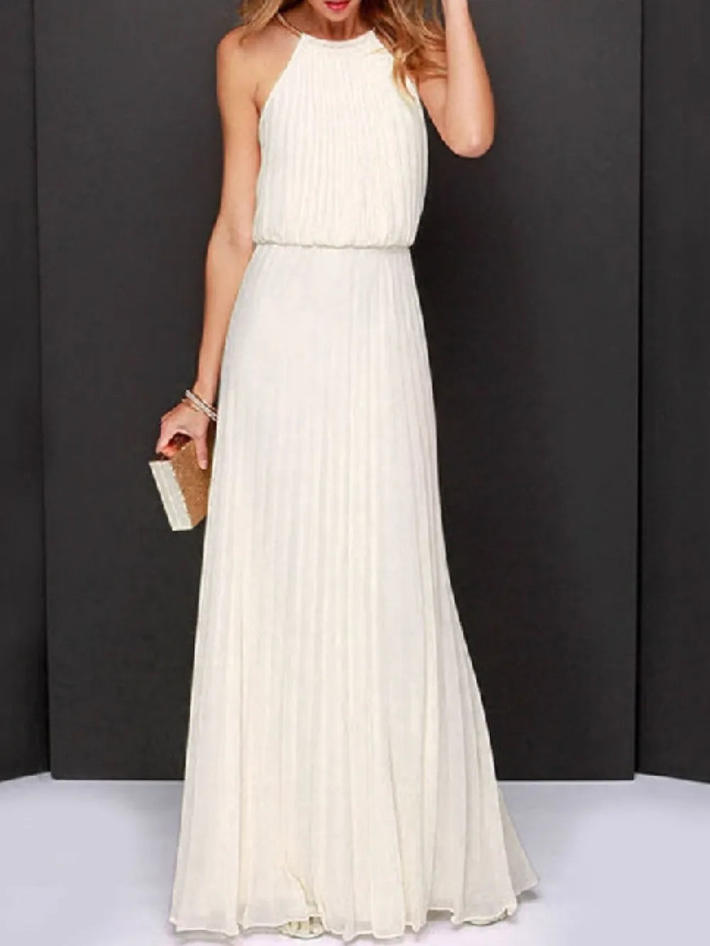 Pleated Sleeveless Maxi Tank Dress