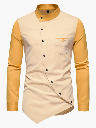 Asymmetrical Button-Down Long Sleeve Shirt