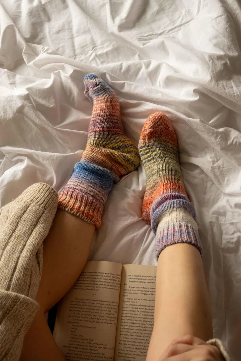 Hand Knit Wool Socks: Colorful Warm Winter Socks, Extra Thick