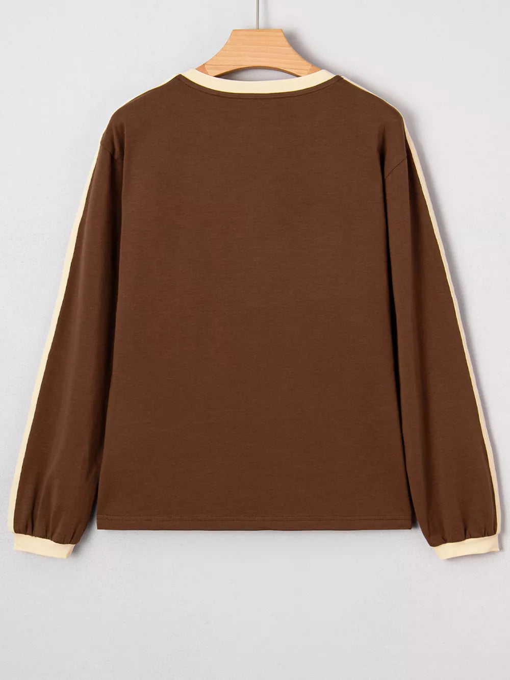 Striped Accent Contrast Crew Neck Long Sleeve T Shirt