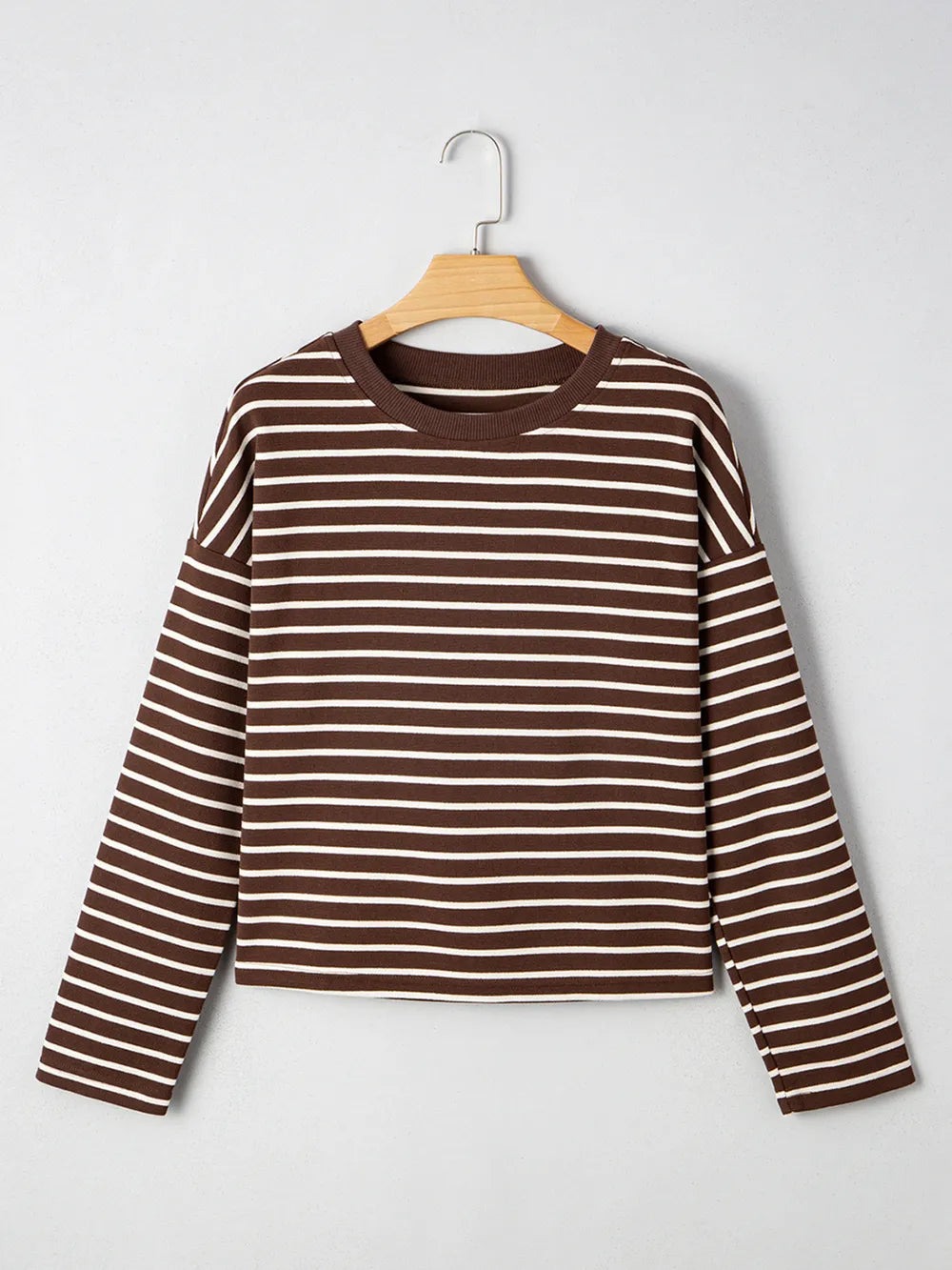 Stripe Cropped Crew Neck Long Sleeve T Shirt