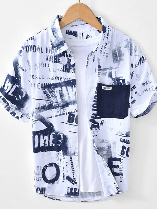 Printed Button Up Short Sleeve Shirt 1