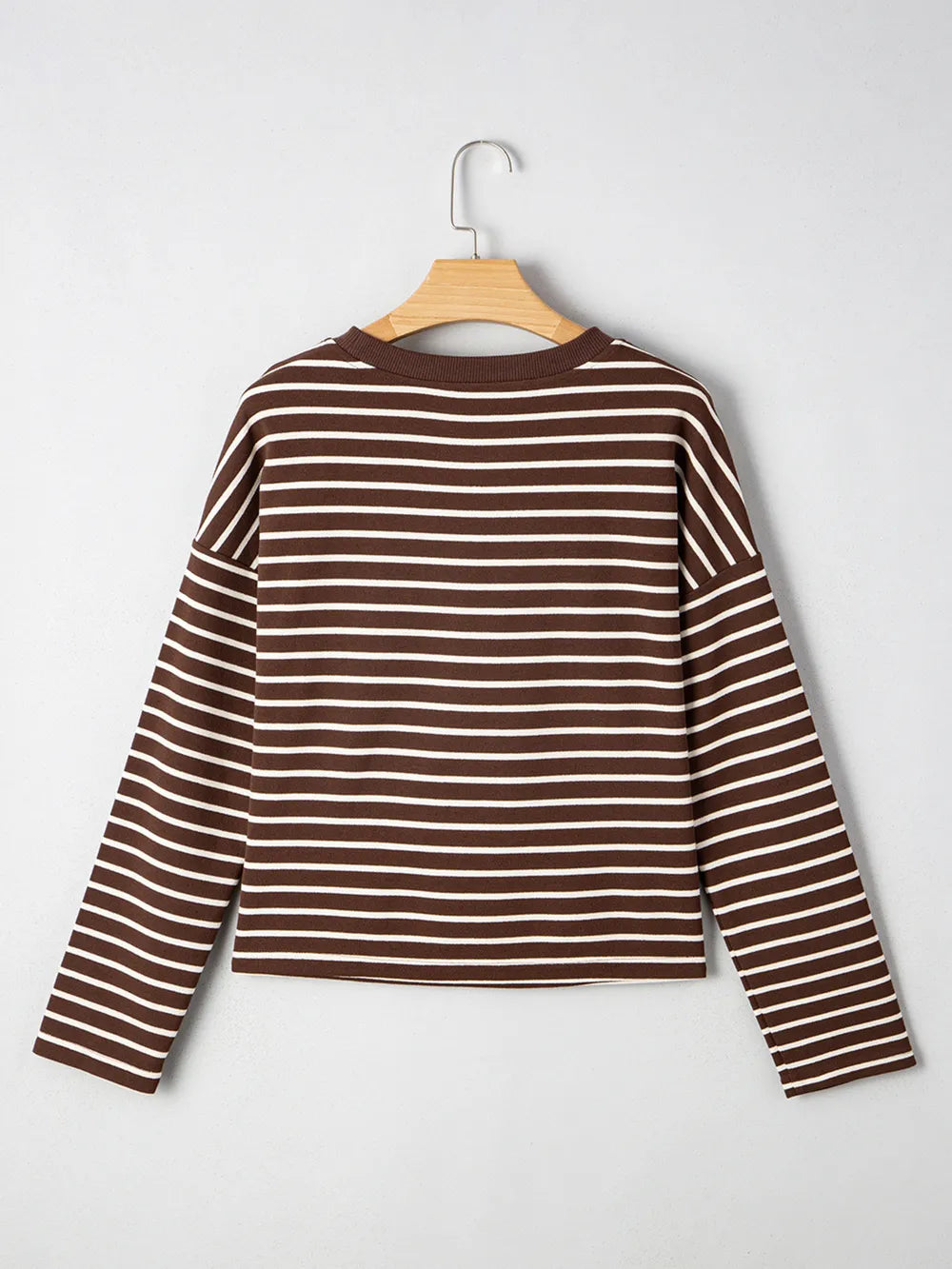 Stripe Cropped Crew Neck Long Sleeve T Shirt