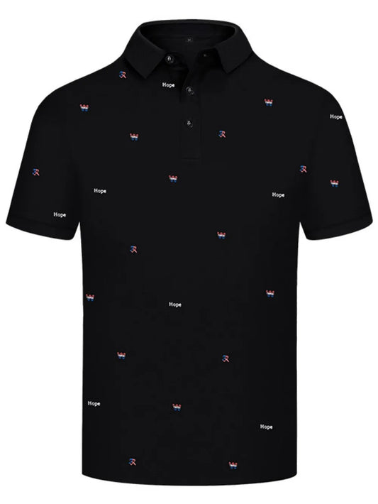 Letter Embroidered Collared Neck Polo